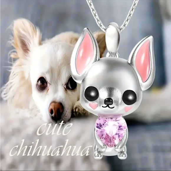 ‼️$7‼️ Cute Chihuahua Puppy Pendant Necklace, Party, Pink Stone - Girl - Picture 3 of 7